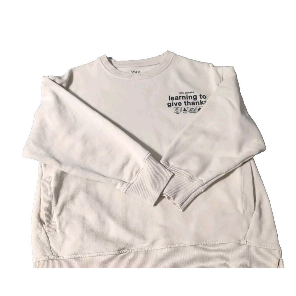 ZARA Sweater Kids Size 8-9 Youth Beige Learning To Give Thanks Graphics
